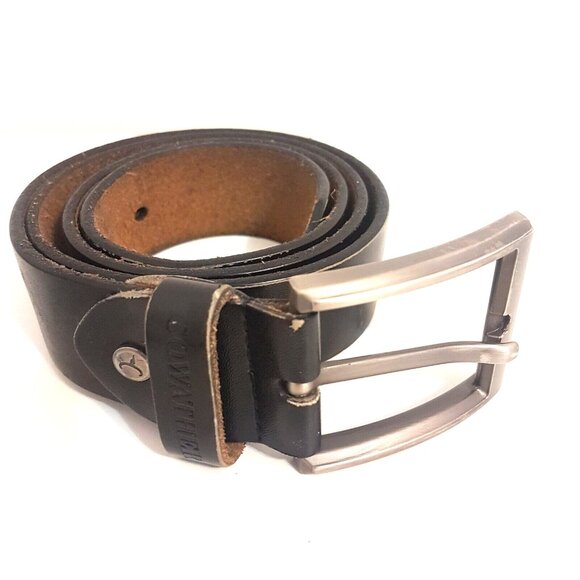 Vintage COWETHER Leather Belt Rare Buckle Black Men 32" - Picture 1 of 12